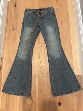 Dollhouse Vintage Y2K Blue Flared Jeans with Rope Tie belt size 5/6
